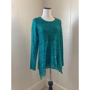 New Directions Green Sequined Pullover Sweater, Size M